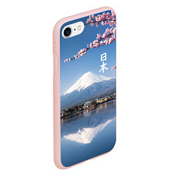 Чехол iPhone 7/8 матовый Цветущая сакура на фоне Фудзиямы - Япония, цвет: 3D-светло-розовый — фото 2