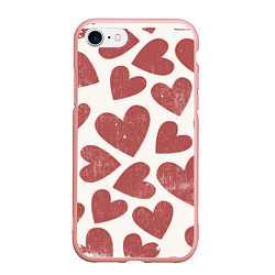 Чехол iPhone 7/8 матовый Hearts, цвет: 3D-светло-розовый