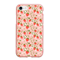 Чехол iPhone 7/8 матовый Паттерн клубника и цветы, цвет: 3D-светло-розовый