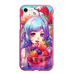 Чехол iPhone 7/8 матовый Девушка с клубничным коктейлем, цвет: 3D-малиновый