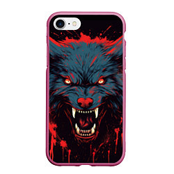 Чехол iPhone 7/8 матовый Red blue wolf, цвет: 3D-малиновый