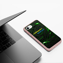 Чехол iPhone 7/8 матовый Cyberpunk 2077 phantom liberty green, цвет: 3D-светло-розовый — фото 2