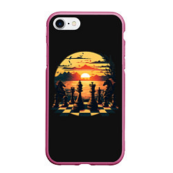 Чехол iPhone 7/8 матовый Шахматы любуются закатом, цвет: 3D-малиновый