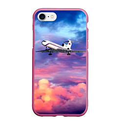 Чехол iPhone 7/8 матовый Ту-154Б 2 Розовый закат, цвет: 3D-малиновый