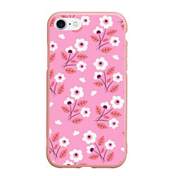 Чехол iPhone 7/8 матовый Flowers on pink, цвет: 3D-светло-розовый