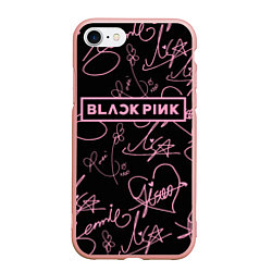 Чехол iPhone 7/8 матовый Блэкпинк - розовые автографы, цвет: 3D-светло-розовый