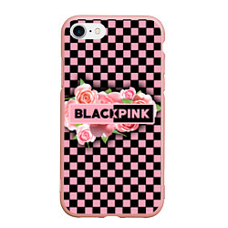 Чехол iPhone 7/8 матовый Blackpink logo roses, цвет: 3D-светло-розовый