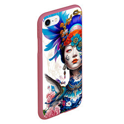 Чехол iPhone 7/8 матовый Japanese girl - irezumi - tattoo, цвет: 3D-малиновый — фото 2