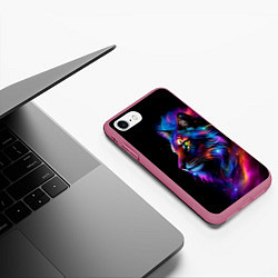 Чехол iPhone 7/8 матовый Лев в космосе и звезды, цвет: 3D-малиновый — фото 2