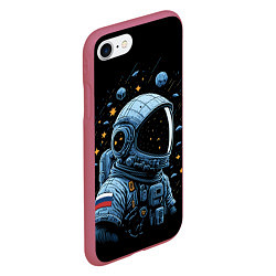 Чехол iPhone 7/8 матовый Русский космонавт, цвет: 3D-малиновый — фото 2