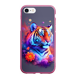 Чехол iPhone 7/8 матовый Тигр и краски - нейросеть