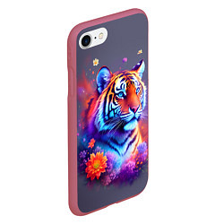 Чехол iPhone 7/8 матовый Тигр и краски - нейросеть, цвет: 3D-малиновый — фото 2