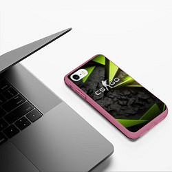 Чехол iPhone 7/8 матовый CS GO green black abstract, цвет: 3D-малиновый — фото 2