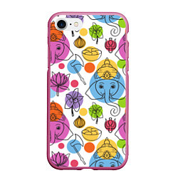 Чехол iPhone 7/8 матовый Индийские слоники, цвет: 3D-малиновый