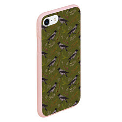 Чехол iPhone 7/8 матовый Вороны и еловые веточки, цвет: 3D-светло-розовый — фото 2