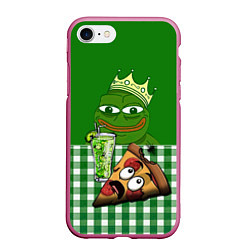 Чехол iPhone 7/8 матовый Pepe King with pizza, цвет: 3D-малиновый