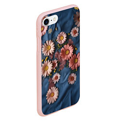 Чехол iPhone 7/8 матовый Хризантемы на джинсе, цвет: 3D-светло-розовый — фото 2