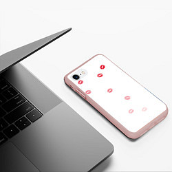 Чехол iPhone 7/8 матовый Следы поцелуев губы, цвет: 3D-светло-розовый — фото 2