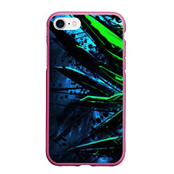 Чехол iPhone 7/8 матовый Black green abstract, цвет: 3D-малиновый