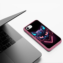 Чехол iPhone 7/8 матовый Котик в киберпанке, цвет: 3D-малиновый — фото 2