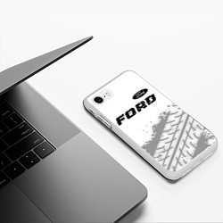 Чехол iPhone 7/8 матовый Ford speed на светлом фоне со следами шин: символ, цвет: 3D-белый — фото 2