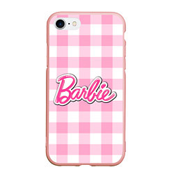 Чехол iPhone 7/8 матовый Барби лого розовая клетка