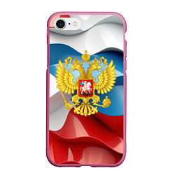 Чехол iPhone 7/8 матовый Герб России триколор, цвет: 3D-малиновый