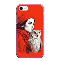 Чехол iPhone 7/8 матовый Леди в красном с совой, цвет: 3D-малиновый