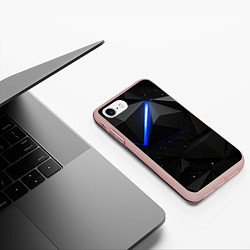 Чехол iPhone 7/8 матовый Черные плиты и синяя неоновая линия, цвет: 3D-светло-розовый — фото 2