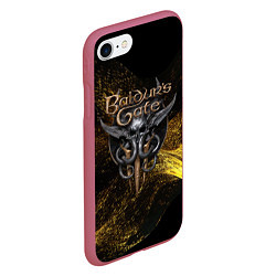 Чехол iPhone 7/8 матовый Baldurs Gate 3 logo gold black, цвет: 3D-малиновый — фото 2