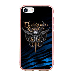 Чехол iPhone 7/8 матовый Baldurs Gate 3 logo blue geometry, цвет: 3D-светло-розовый