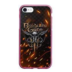 Чехол iPhone 7/8 матовый Baldurs Gate 3 logo fire, цвет: 3D-малиновый