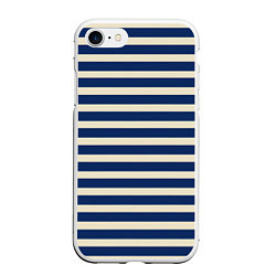 Чехол iPhone 7/8 матовый Полосатый синий и кремовый, цвет: 3D-белый