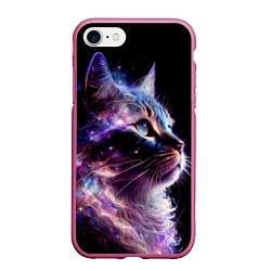 Чехол iPhone 7/8 матовый Галактический кот, цвет: 3D-малиновый