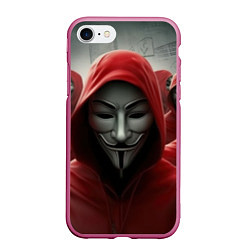 Чехол iPhone 7/8 матовый Анонимусы в красных капюшонах