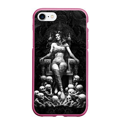 Чехол iPhone 7/8 матовый Ведьма на троне из черепов, цвет: 3D-малиновый