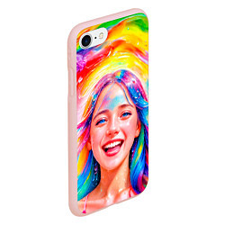 Чехол iPhone 7/8 матовый Девушка с красочными волосами в каплях воды, цвет: 3D-светло-розовый — фото 2