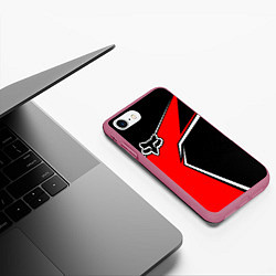 Чехол iPhone 7/8 матовый Fox мотокросс - красный, цвет: 3D-малиновый — фото 2