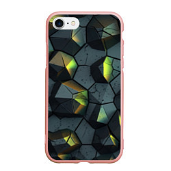 Чехол iPhone 7/8 матовый Черная текстура с зелеными камнями, цвет: 3D-светло-розовый