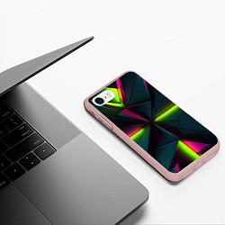 Чехол iPhone 7/8 матовый Зеленые неоновые плиты, цвет: 3D-светло-розовый — фото 2