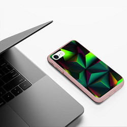 Чехол iPhone 7/8 матовый Зеленый калейдоскоп абстракция, цвет: 3D-светло-розовый — фото 2
