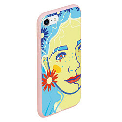 Чехол iPhone 7/8 матовый Девушка с голубыми волосами в цветочном венке, цвет: 3D-светло-розовый — фото 2
