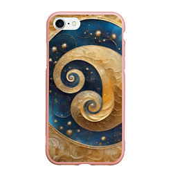 Чехол iPhone 7/8 матовый Синий золотой декоративный орнамент, цвет: 3D-светло-розовый