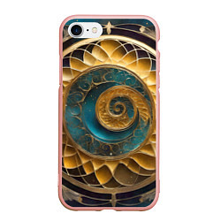 Чехол iPhone 7/8 матовый Синий золотой водоворот декоративный орнамент, цвет: 3D-светло-розовый