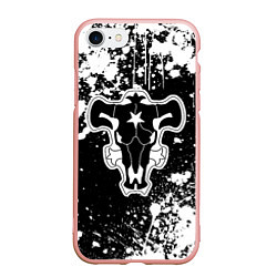 Чехол iPhone 7/8 матовый Черный клевер - брызги и бык
