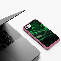 Чехол iPhone 7/8 матовый Зеленые абстрактные волны, цвет: 3D-малиновый — фото 2