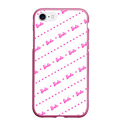 Чехол iPhone 7/8 матовый Барби паттерн - логотип и сердечки