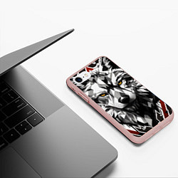 Чехол iPhone 7/8 матовый Черный волк - полигональная голова зверя, цвет: 3D-светло-розовый — фото 2
