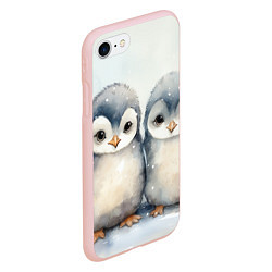 Чехол iPhone 7/8 матовый Милые пингвины акварель, цвет: 3D-светло-розовый — фото 2