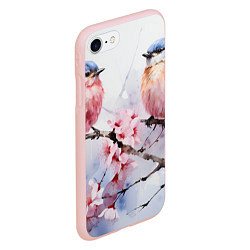 Чехол iPhone 7/8 матовый Птицы в ветвях сакуры акварель, цвет: 3D-светло-розовый — фото 2